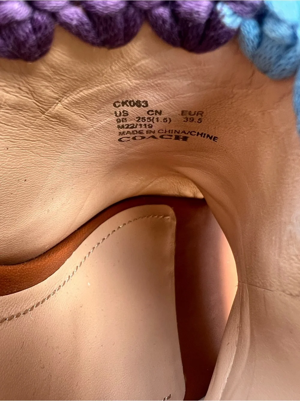 Coach Brown Rainbow Crochet  Leather Platform Mules Shoes sz 9
